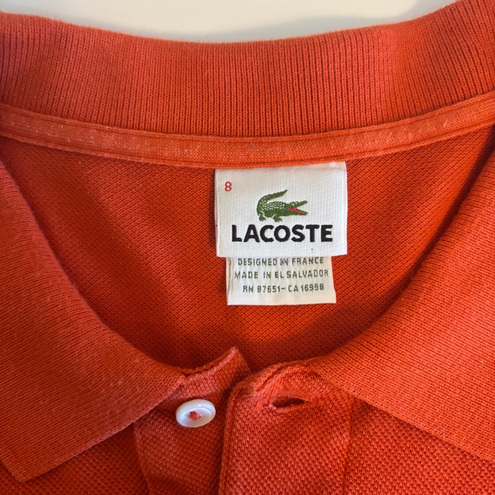 LACOSTE Mens Regular Fit Polo Shirt Size 8 Orange Cotton - Picture 4 of 7